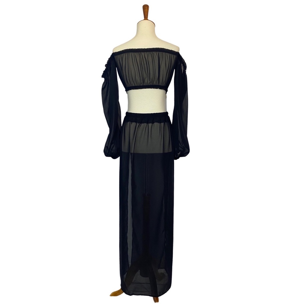 Sexy Black 2 Pcs Crop Top with Maxi Skirt Beach Coverup - Picture 13 of 15